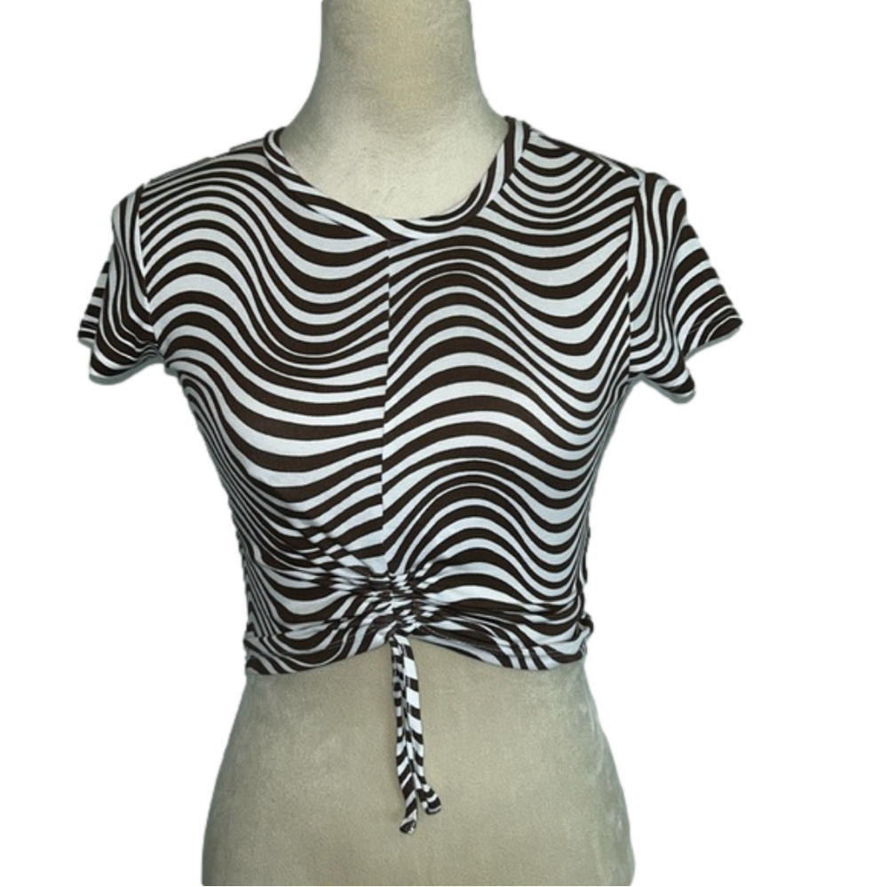 Garage: Brown and White Striped Crop Top: Size XS